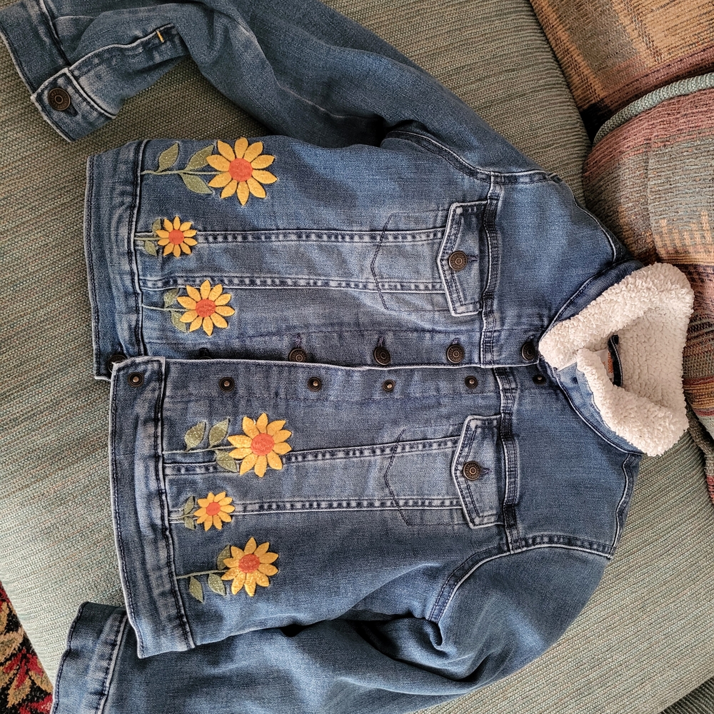 Gymboree Blue Jean Jacket with Sunflower Embroidery